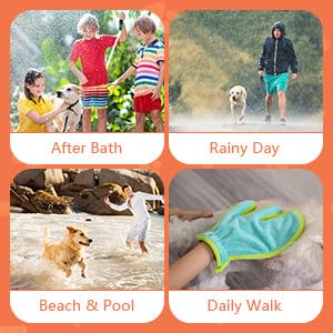Pawyee Super Soft Fast-Drying Dog Towel Set for Cold Weather, Beach, Pool - Adjustable Microfiber Bath Robe with Drying Gloves for Cats and Dogs (L, Blue Dino) Large