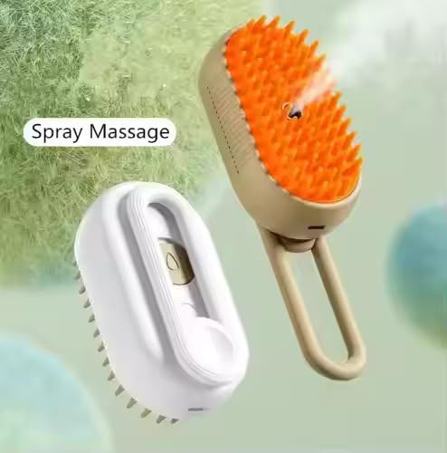 3-in-1 Cat Grooming Brush – Water Spray & Self-Cleaning Shedding Brush for Cats & Dogs – Pet Hair Removal & Massage Comb for Long & Short Hair (White). (White) White