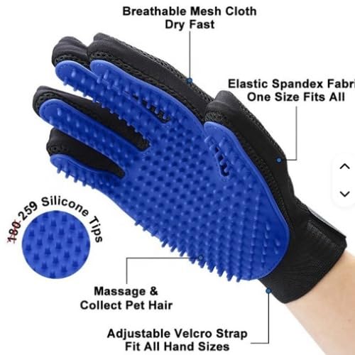 Pet Grooming Glove(1 Pair), Blue and Black, Deshedding Brush Mitt for Dogs and Cats - PawsPlanet Australia