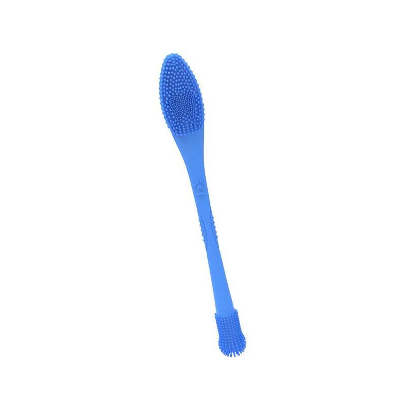 Side Pet Toothbrush Teeth Cleaning Tool for Small to Large Dog and Cats with Soft Flexible Silicone Bristles Pet Double Head Toothbrush Blau