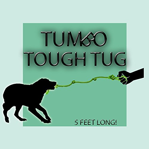 Tumbo Tough Tug Rope Dog Toy - (5 ft Long Strong and Durable Rope Pull Toy with Handle) TUG of WAR Dog Toy Green