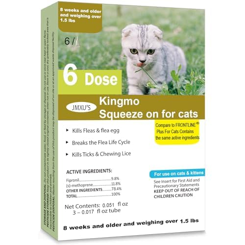 Flea and Tick Prevention for Cats, Cat Flea & Tick Control, Long-Lasting & Fast-Acting Topical Flea & Tick Treatment Drops for Kitten (6 Doses) 6 Doses