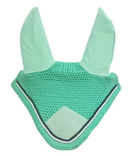 Horse Fly Bonnet Double Piping Ear Net Fly Veil Mask Breathable Cotton Crochet Horse Tack (Full, Mint Green) FULL - PawsPlanet Australia