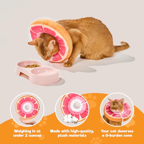 Cat Cone, Adjustable Cat Recovery Collar, Extra Soft Cat E Collar with Drawstrings, Prevent Licking and Scratching (Grapefruit, Small) [Neck:5-10"] Small Grapefruit