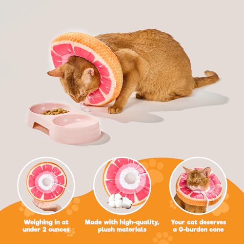 Cat Cone, Adjustable Cat Recovery Collar, Extra Soft Cat E Collar with Drawstrings, Prevent Licking and Scratching (Grapefruit, Medium) [Neck:6-12"] Medium Grapefruit - PawsPlanet Australia