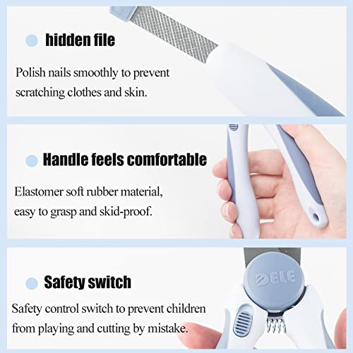 Professional dog nail clippers and cat trimmers with protective cover and safety lock, medium and large varieties, and a straight comb in blue