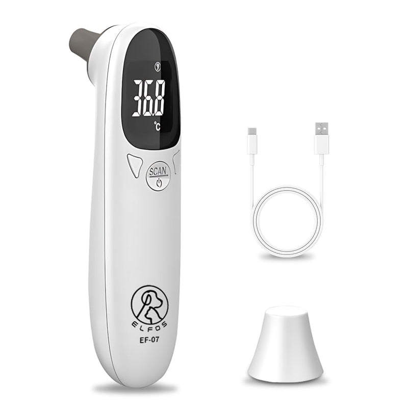 Ear Thermometer Dog Fever Thermometer with LED Display, 12.8 x 3.9 cm Portable Fever Thermometer Ear, Fever Detection for Cats, Dogs, Cows, Ferd (White)