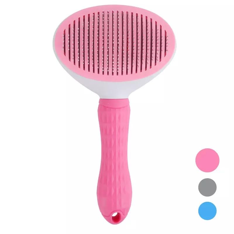 Self-Cleaning Pet Grooming Brush – Stainless Steel Slicker Brush for Dogs, Cats, Rabbits & Small Pets – Ideal for Shedding, Tangles, and Mats – Perfect for Short & Long Hair Breeds by (Pink) Pink