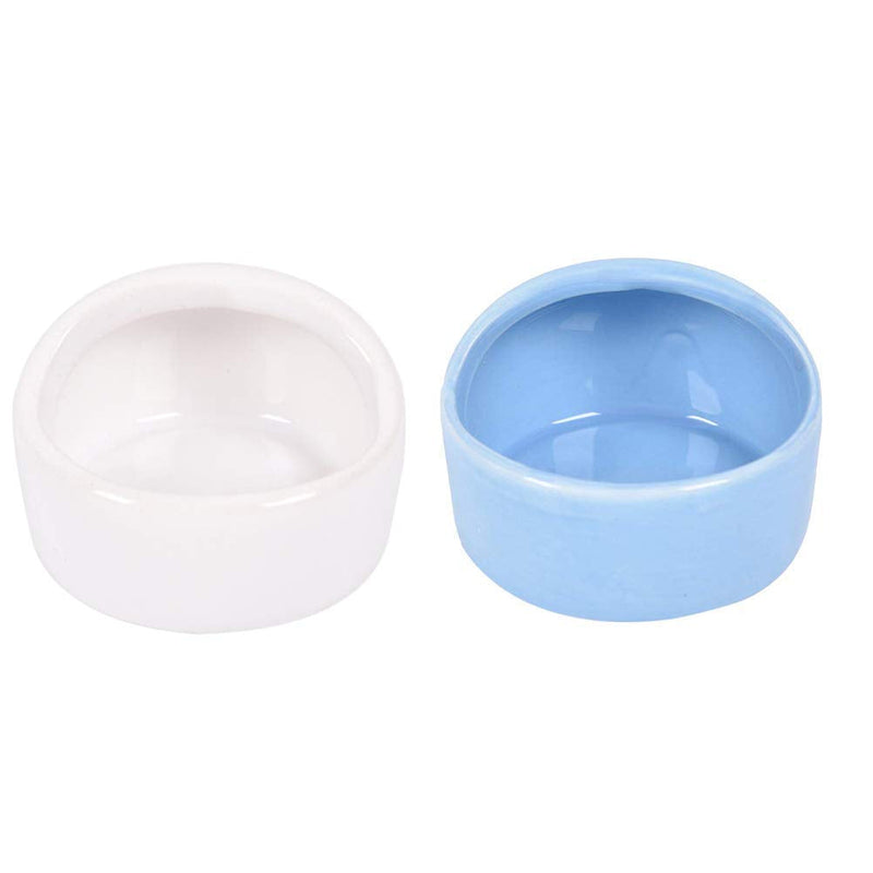 2 Pcs Gradient Side Hamster Ceramic Bowl,Cute Small Animal No Spill No Turnover Food Water Bowl Dish Holder for Guinea Pig Rodent Rat Gerbil Cavy Hedgehog Dwarf Feeder Feeding Basin Bowl,Pet Supplies White-Blue