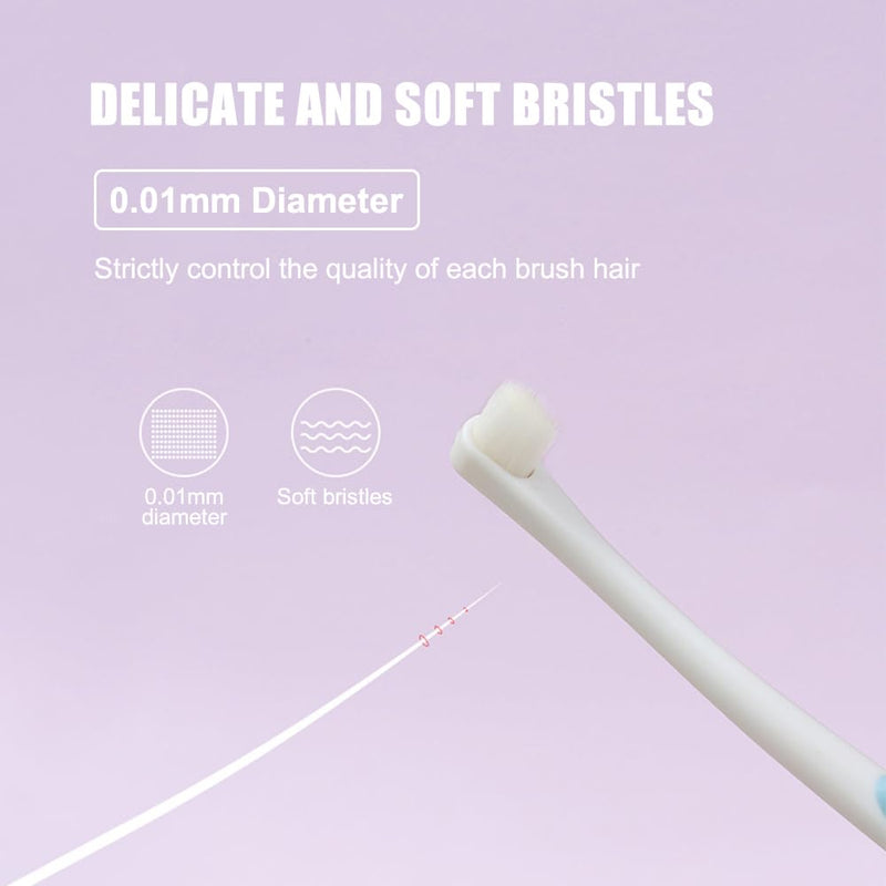 2 x Dog Toothbrush, Cat Toothbrush, Teeth Cleaning Brushes for Pets with 10,000 Ultra Soft Pet Bristles for Cats, Puppies, Small Dog Breeds, Sensitive Gums Blue + Purple