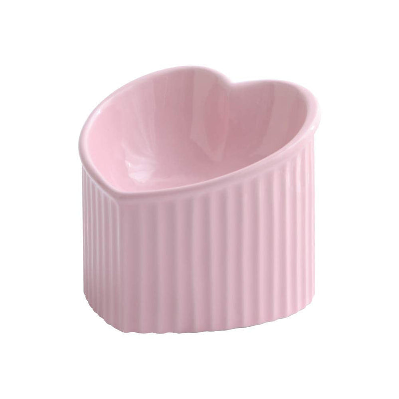 Pink ceramic Raised Cat Bowls, Tilted Elevated Food or Water Bowls, Stress Free, Backflow Prevention, Dishwasher and Microwave Safe, Lead & Cadmium Free Pink