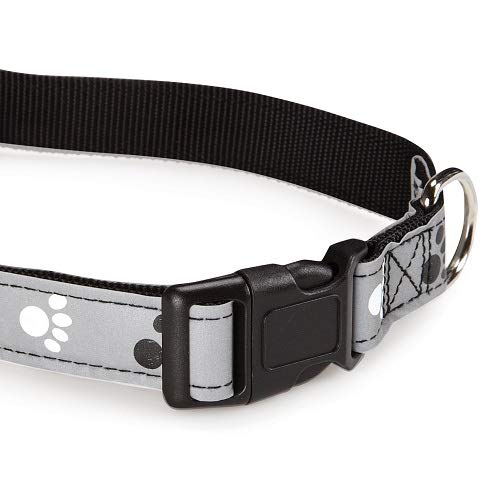 Casual Canine Reflect Pawprint Dog Collar, Fits Necks 10" to 16", Black 10 to 16-Inch - PawsPlanet Australia