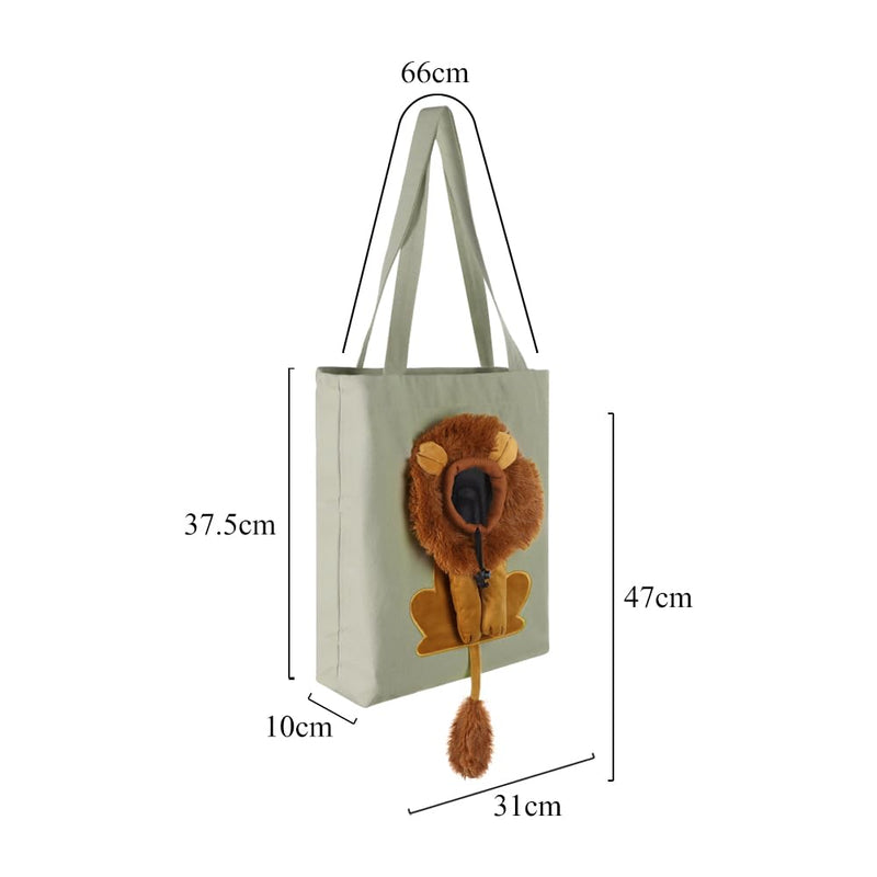 Lion-Shaped Pet Canvas Shoulder Bag Portable Cat Carrier Tote Bag Breathable Dog Carrying Case Outdoor Travel Handbag for Small Cat Dog Pet light grey - PawsPlanet Australia