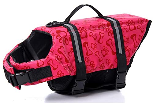 Dog Life Jacket Swimming Safety Coat Floatation Life Vest Life Saver with Handle for Small Dog Puppy Large Dog (Pink Bone, XS) X-Small Pink Bone