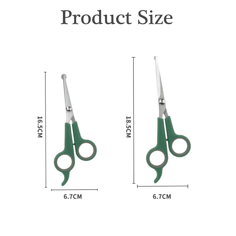 2 PCS Dog Grooming Scissors with Safety Round Tip Pet Grooming Scissors Kit Professional Hair Cutting Scissors Set Pets Grooming Tool for Dogs Cat (Green)