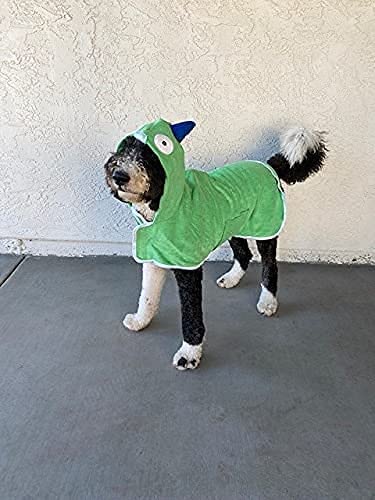 BoxDog Wearable Microfiber Dog Towel with Monster Hoodie | Soft Dog Bathrobe (x-Large) X-Large Green Monster - PawsPlanet Australia