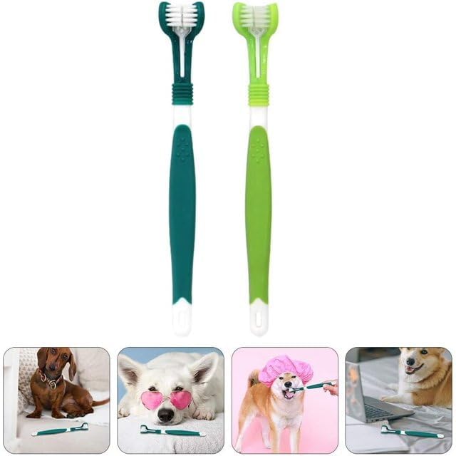 Dog Toothbrush, Triple Headed Toothbrush Dog Toothbrush for Pet Dental Care Health Supplies - PawsPlanet Australia