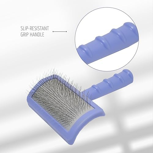 Dog Brush for Shedding Long and Short Hair, Plastic Soft Slicker for Grooming Haired Dogs and Cats, Flexible Cushion and Non-Slip Grip, Rectangular, 4,13 x 6,29 inch, Purple - PawsPlanet Australia