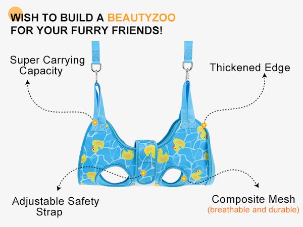 BEAUTYZOO Dog Grooming Hammock for Small Dogs Cat- Dog Sling for Nail Trimming/Clipping- Dog Hanging Holder with Thick Fabric Neck Support & Strap Restraint Claw Care,Blue Duck,S S (Leg Spacing: 7-10.2" / Max W: 30lbs) Blue Duck