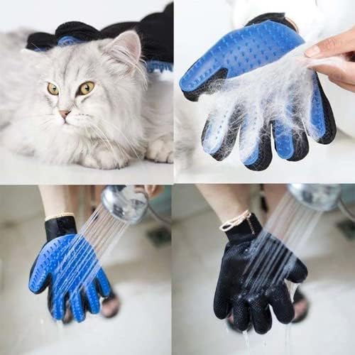 Pet Cleaning Brush Glove Pet grooming Massage gloves Perfect hair remover election commendable Brush Glove, a pair left and right hand, Blue - PawsPlanet Australia