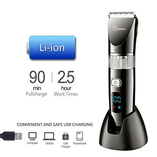 Hatteker Cordless Hair Trimmer Pro Hair Clippers Beard Trimmer for Men Haircut Kit Cordless USB Rechargeable Waterproof Black