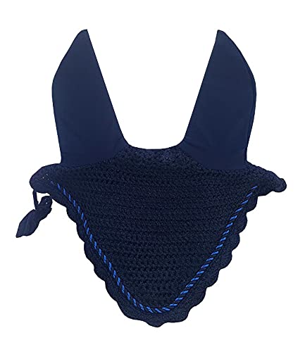 Horse Ear Bonnet Fly Veil Crochet Equestrian with Piping 30 Color Full/COB/Pony (Large/Full, Navy Blue) LARGE / FULL - PawsPlanet Australia