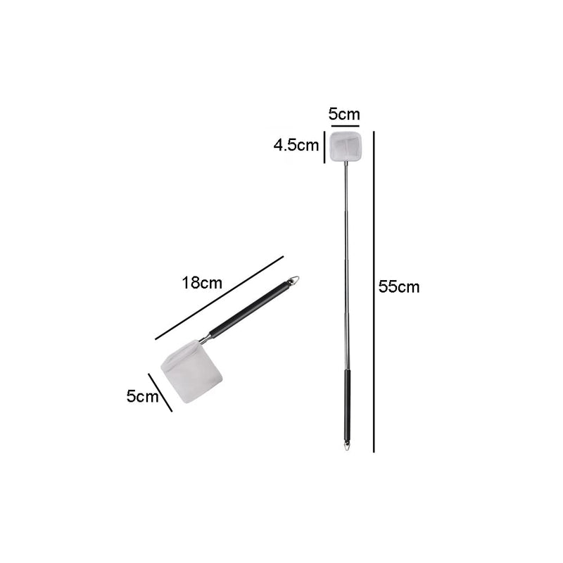 lasenersm 1 Piece Fish Tank Shrimp Net Fish Net Fish Tank Net Extendable Handle Shrimp Net Stainless Steel Small Fishing Net Square Fish Shrimp Skimming Net with Adjustable Handle, Black - PawsPlanet Australia