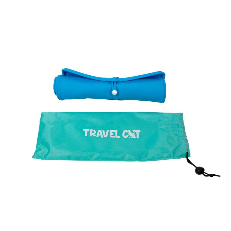 Travel Cat Collapsible Food and Water Bowl - 2 in 1 Blue Portable Pet Skid Mate Cat Bowl with No-Spill and Non-Skid Foldable Silicone Mat - Portable Pet Feeder for Traveling, Camping, Hiking with Cat - PawsPlanet Australia
