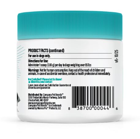 Dinovite Dog Dental Powder, Brush-Free Breath Freshener & Teeth Cleaning Dental Care Powder with Probiotics & Postbiotics, Oral Care Bad Breath Treatment, Large Dogs, Made in USA, 30 Day Supply 1.94 Ounce (Pack of 1) - PawsPlanet Australia