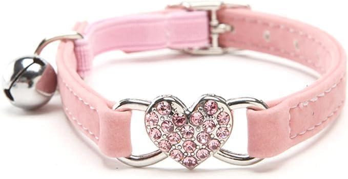 Pink Heart Bling Cat Collar with Safety Belt and Bell Adjustable 8-10 inches for Kitten Cats Quick Release Belt for Small Dogs and Cats Collars, Harnesses and Leashes - PawsPlanet Australia