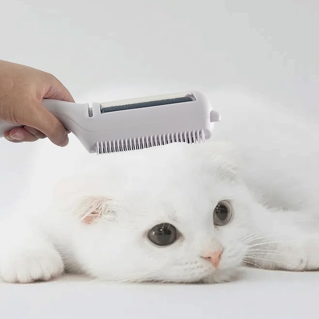 Cat Brush Pet Dry Cleaning Brush Cat Self Sticky Brush for Shedding and Grooming Long Short Hair Removal Comb with Recycling Box for Kitten Dog Rabbit Massage Roller Removes Loose Fur (White) White - PawsPlanet Australia