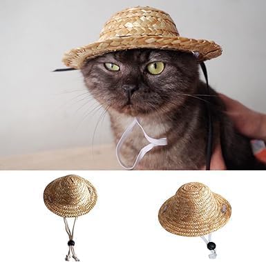 1Pc Light Brown Novelty Summer Adjustable Pet Dog Outdoor Straw Hat Puppy Small Kitty Cat Sunhats Dog Hat, Apparel and Accessories - PawsPlanet Australia