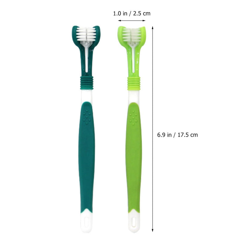 TEHAUX Toothbrush PP Material 2-Pack for Dogs and Cats with Triple Head for Teeth Cleaning Ergonomic Long Handle Effectively Removes Tartar