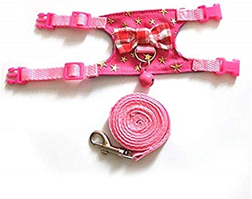 Small Animal Collar Leash Harness with Cute Bows and Bells Comfortable Durable Adjustable Suitable for Rabbit Guinea Pig Chinchilla Ferret Kitten Hamster Squirrel (Small,Pink Star) Small Pink Star