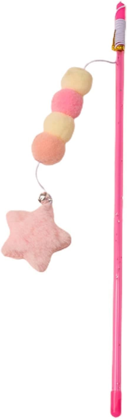 2 Pcs Pink Cat Stick Toy Elastic Rope Plush Ball Star Pendant Bite-Resistant Comfortable Grip Relieve Boredom Handmade Kitten Teaser Wand Cat Mice and Animals Toys Pet Supplies - PawsPlanet Australia