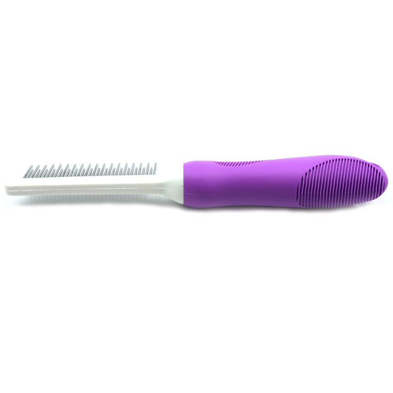 Pet Comb Detangler Grooming Tool with Long and Short Stainless Steel Metal Teeth for Dematting Matted Fur, Combing Out Knots, Removing Tangles from Undercoat