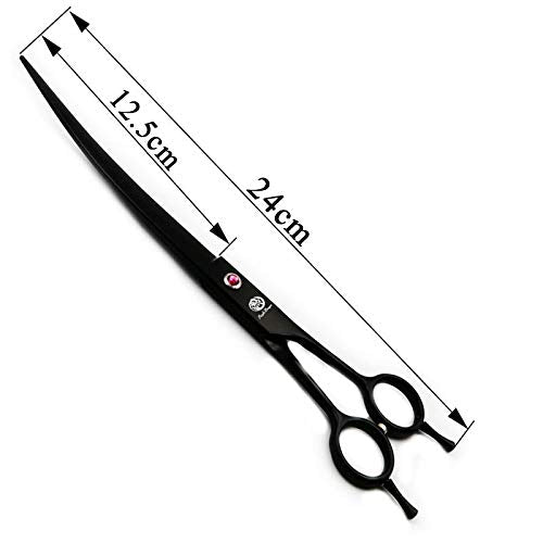 Purple Dragon 9.0" Black Twin Tails Upward Curved Blade Pet Grooming Scissors Dog Hair Cutting Shears with Bag for Professional Left Handed or Right Hand Pet Grooomer (Black Upward Curved) Black Upward Curved - PawsPlanet Australia