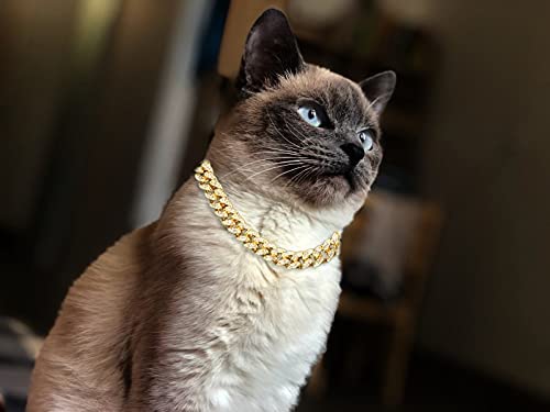 Halukakah Cat Collar - Carat - Iced Out Diamond Cuban Link Gold Chain for Cats & Kittens - 18k Real Gold Plated 9" Collar Size - for Decoration Only - Get Your Cat Catwalk Ready 9" Medium Breed Fit | Shorthair, Scottish Fold - PawsPlanet Australia
