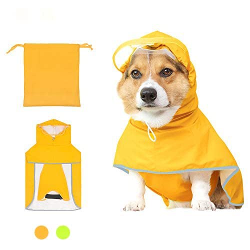 Dog Raincoat with Hood for Small Dog,Medium Dog,Luccalily Waterproof Dog Rain Jacket with Reflective Strip Adjustable Belly Strap Lightweight Poncho with Storage Bag (X-Small, Yellow) X-Small