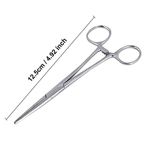 Hemostat Forceps, Stainless Steel Dog Cat Pet Scissors Ear Hair Clamp Fishing Scissors Tools (12.5cm Straight) 12.5cm Straight