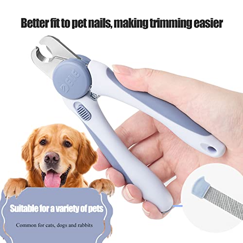 Professional dog nail clippers and cat trimmers with protective cover and safety lock, medium and large varieties, and a straight comb in blue