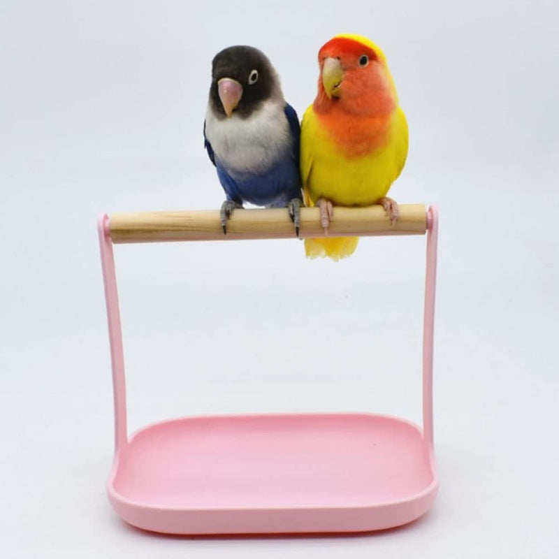LUOZZY 2-in-1 Bird Training Stand & Perch - Wooden Shelf for Parakeets, Conures, Lovebirds & Cockatiels, Pink - PawsPlanet Australia