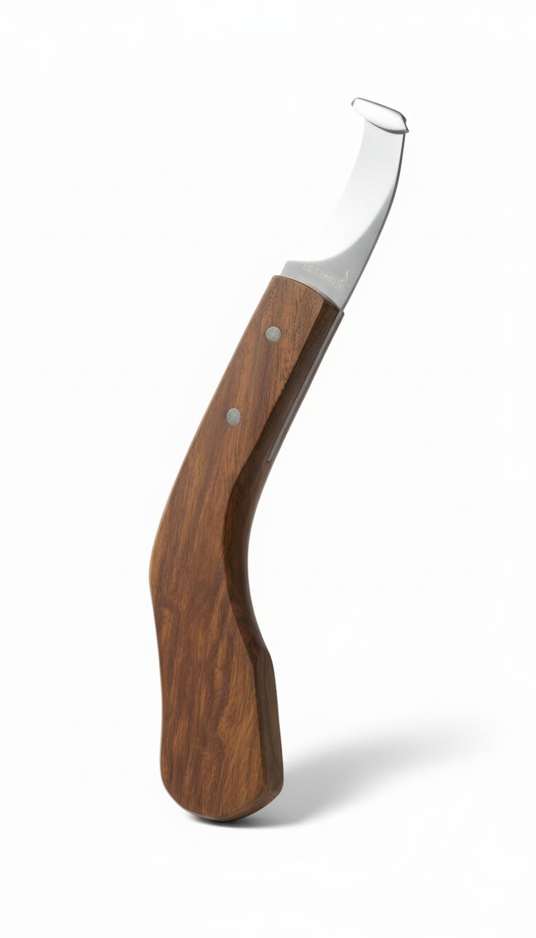 Farrier Tool - Japanese Stainless steel Double Edge Sharp Hoof Knife - Smooth Wooden Handle made of Premium Materials for Right Hand