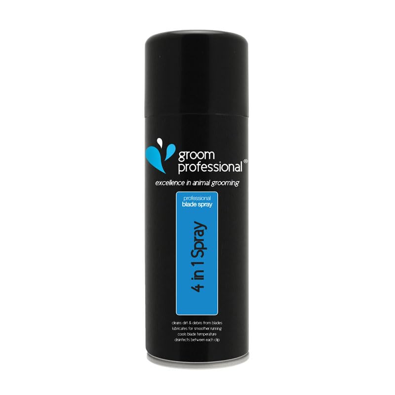 GROOM PROFESSIONAL 4-in-1 Clipper Blade Spray - Improves Blade Performance - Clipper Blade Lubricant - Used to Cool, Lubricate, Clean & Disinfect Clippers Blades - Instantaneous Results, 400ml