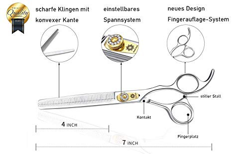 Dream Reach Professional 7" Dog Grooming Scissors Thinning/Blending/Chunking, Straight, Curved Scissors Kit, JP-440C Stainless Steel Pet Cat Hair Cutting/Trimming Shears (7 Inch-thinning Scissors) 7 Inch-thinning Scissors - PawsPlanet Australia