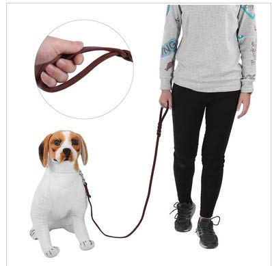 Leather Dog Lead Braided Brown Leather Pet Leash Dog Training Lead Rope Pet Walking Leads for Medium Large Dogs (6.89ft) 2.1m