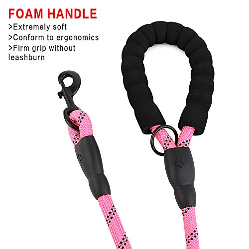 Rope Dog Leash 6ft Long,Traffic Padded Two Handle,Heavy Duty,Reflective Double Handles Lead for Control Safety Training,Leashes for Large Dogs or Medium Dogs,Dual Handles Leads(Pink) Rope-Pink - PawsPlanet Australia