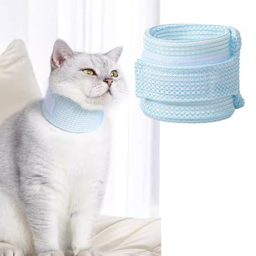 Cat Neck Brace Cover - Breathable Elizabethan Collar for Post-Surgery Recovery Anti-Lick Wound Adjustable Protective Cervical Cone for Small Medium Large Dogs Cats (Neck Girth 9.1-11.8" Depth3.2 M Blue