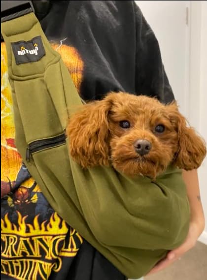 NATUYA Dog Sling Puppy Carrier for Small Dogs Hand Free Doggie Walking Bag Adjustable Shoulder Strap Zip Pocket Safety Belt Protective Mesh Pet Carrier for Travel Outdoor Subway (Green) Green - PawsPlanet Australia