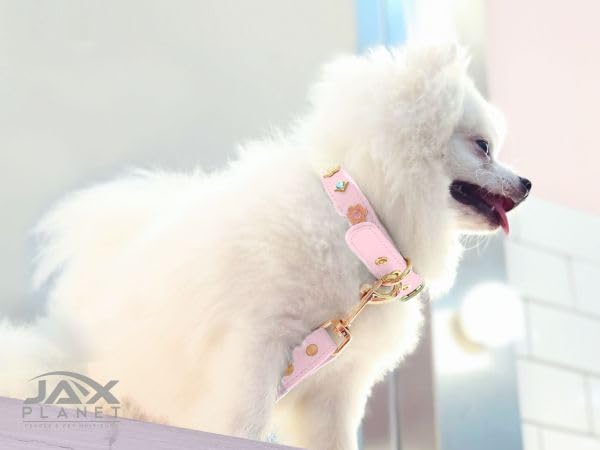 PU Leather Rhinestone Pet Leash - Pink Leather Dog Leash - Soft, Padded & Comfortable for Female Dogs and Cats, Stylish for Walking & Running, Diamond Crystals & Metal Flowers - S 4FT Leash(S)-4ft - PawsPlanet Australia